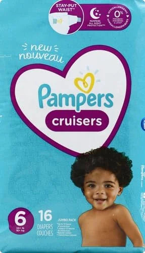 PAMPERS CRUISERS STAGE 6 DISPOSABLE DIAPERS XXL BOY OR GIRL ADHESIVE TABS 16 CT - 0037000751931