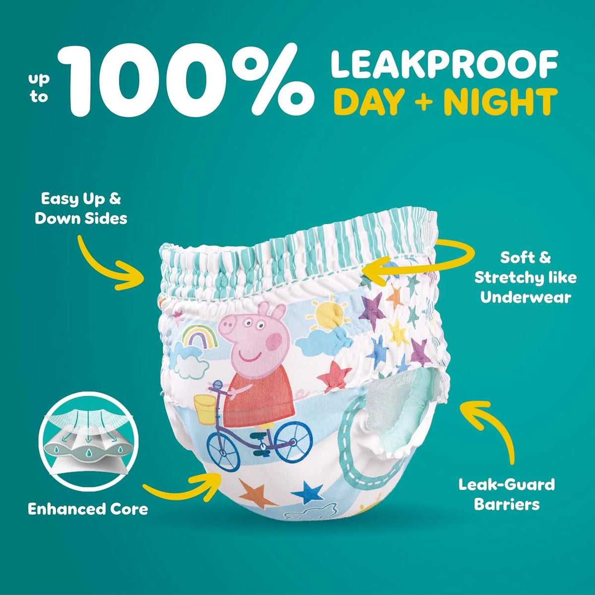 Easy Ups Girls & Boys Potty Training Pants, Size 5 (3T-4T), 22 Count, Peppa Pig Absorbent Pull Up Training Underwear, Up to 100% Leakproof Day and Night, Hypoallergenic