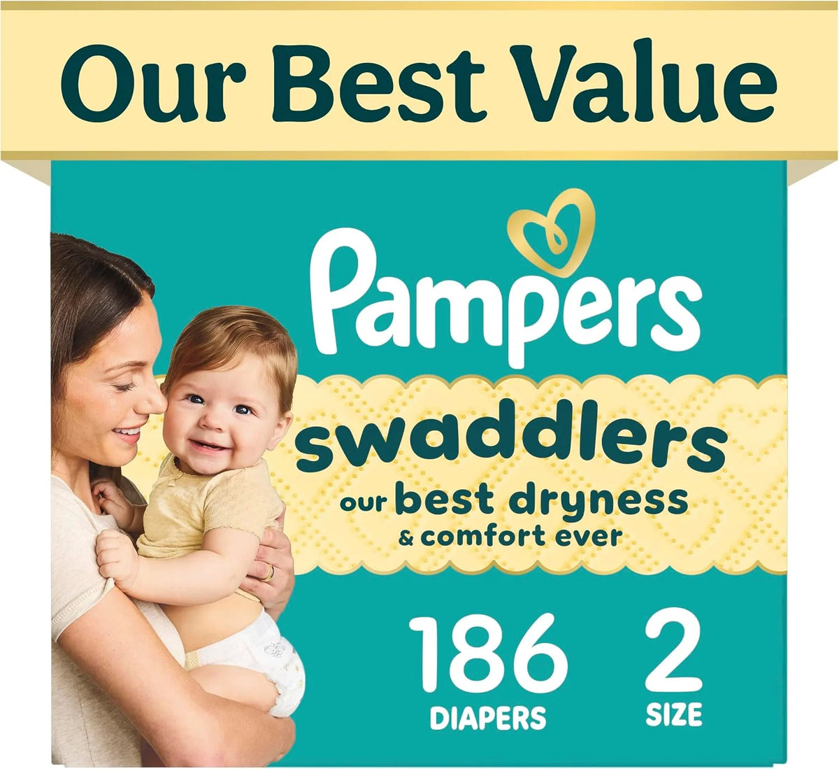 Swaddlers Diapers, Size 2 (10-22 lbs), 186 Count, Fragrance Free, Hypoallergenic, Absorbent, Pediatrician Recommended, Skin Safe