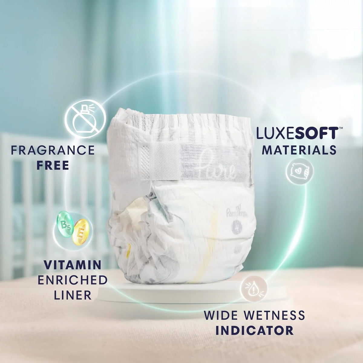 Pampers Pure Baby Diapers, Size 4 (22-37 lbs), 150