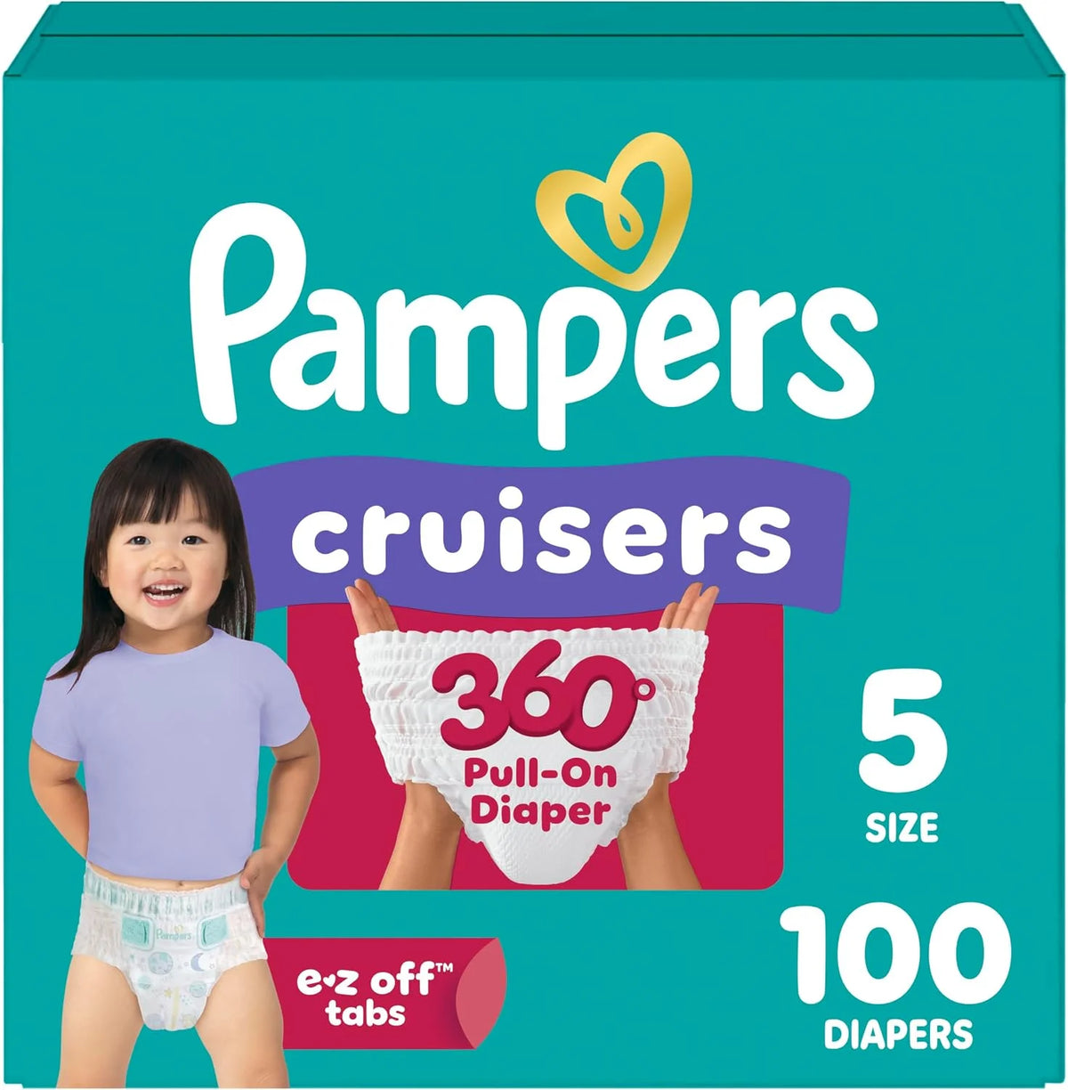 Pampers Diapers - Cruisers 360 - Size 5, 100 Count, up to 100% Leakproof Pull-On Diaper for Active Babies