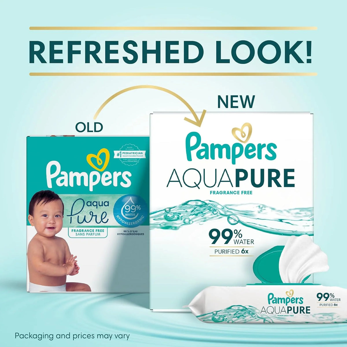Pampers Aqua Pure Baby Wipes, Unscented, Fragrance Free, 99% Water, Water Based, Multi-Use, 896 Wipes Total (16X Flip-Top Packs)