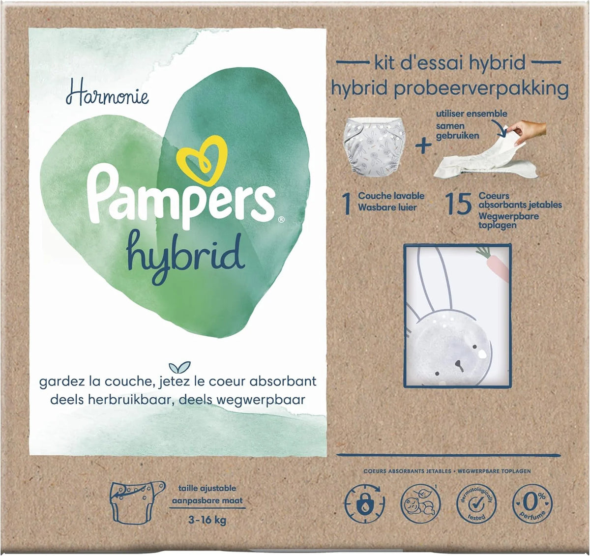 Pampers Harmony Hybrid Sample Pack 1 Washable Nappy + 15 Disposable Top Layers