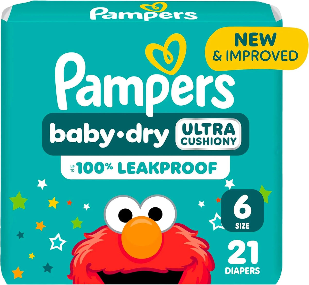 Pampers Baby Dry Ultra Cushiony Diapers, Size 6 (23-44 lbs), 21 Count, Up to 100% Leakproof